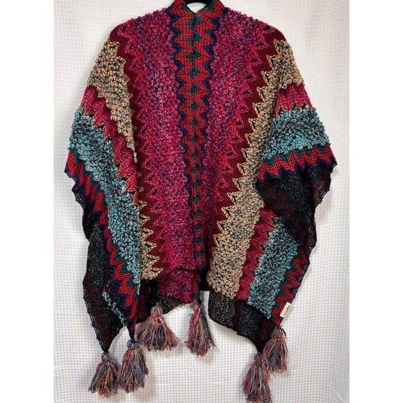NATURAL LIFE OS Crochet Knit Sweater Shawl Poncho Boho Act Poly Wool Fall y - Picture 3 of 8
